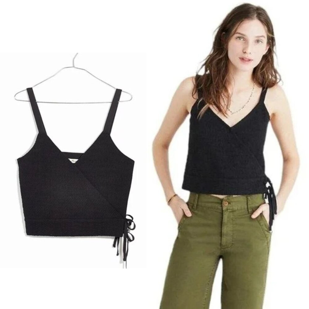 Madewell - Finale Tank Top Cropped Faux-Wrap Blouse G6365 | Small | True Black - Picture 5 of 12